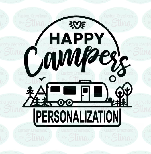 Happy Campers Travel Trailer Personalized - Vinyl Decal